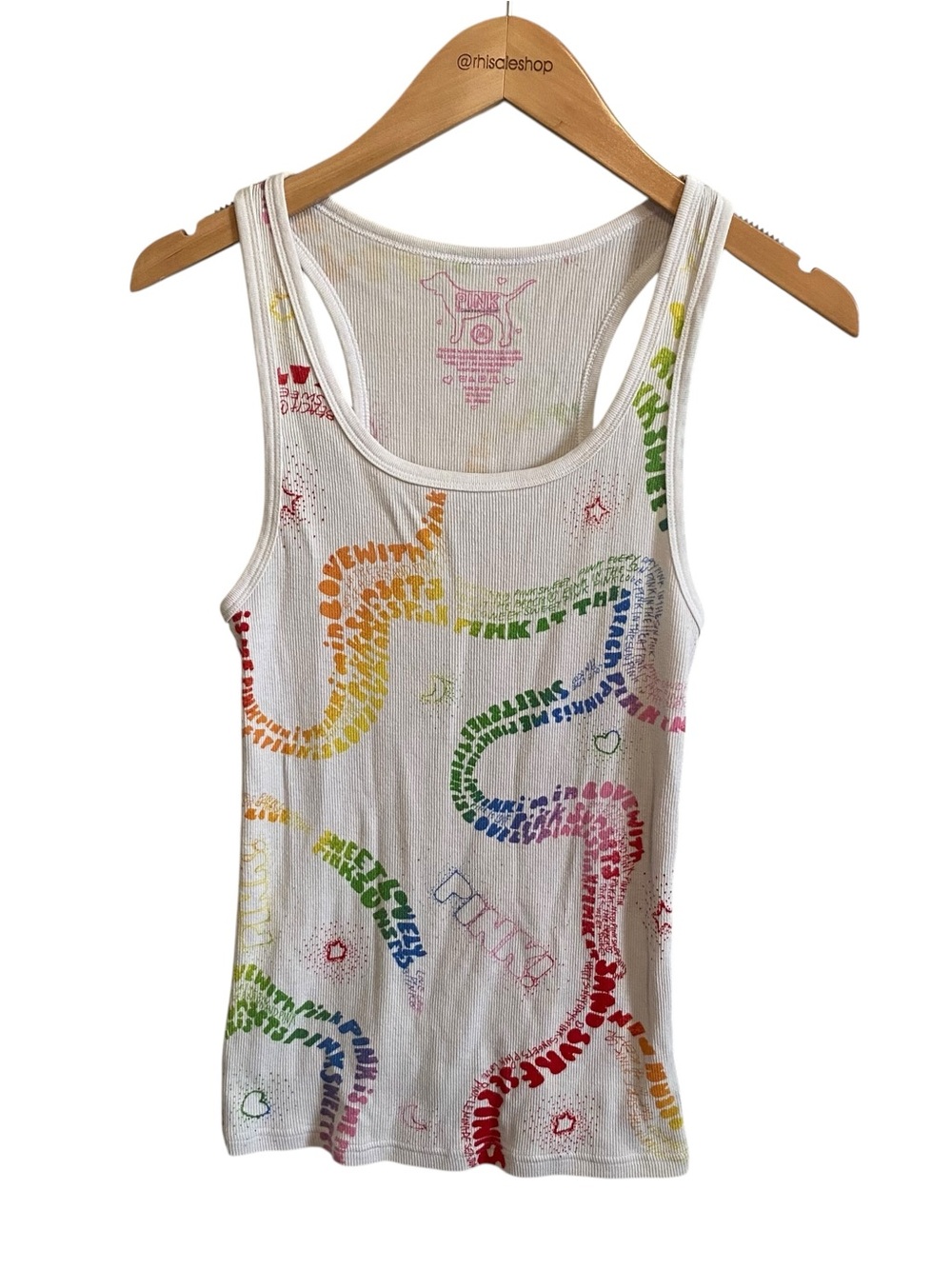 Victoria's Secret Pink Y2k Rare 2006 Ribbed Rainbow Printed Tank Size Medium